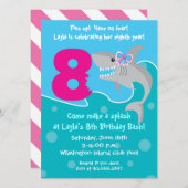 ガール·シャーク·バイト·招待状- 8歳の誕生日パーティー 招待状 (正面/裏面)