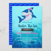 ガール·シャーク·バースデー·パーティーの招待 招待状 (正面/裏面)