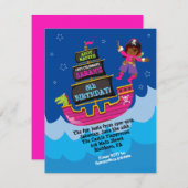 ガール・パイレーツ・ドラゴンシップ誕生日パーティーの招待状 招待状 (正面/裏面)