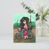 ガール&パピフランスのー・パリ自転車アートハガキ ポストカード (スタンド正面)