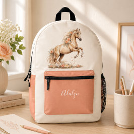 ガール ピーチ ローズ 馬 スクリプト モノグラム プリントバックパック