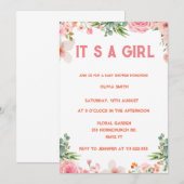 ガール ブッシュ フラワーのゴールドの水彩画 招待状 (正面/裏面)