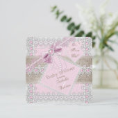 ガール ベビーシャワー ピンク パール ボウ ラッセル バルーン 2 招待状 (スタンド正面)