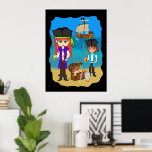 ガール&ボーイパイレーツ船でビーチポスター ポスター (ホームオフィス)