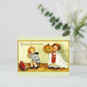 ガール&ボーイヴィンテージイメージハロウィーンパンプキン&幽霊 ポストカード (スタンド正面)