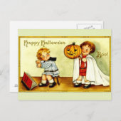 ガール&ボーイヴィンテージイメージハロウィーンパンプキン&幽霊 ポストカード (正面/裏面)