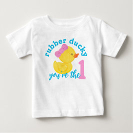 ガール ラバーダッキー あなたが一番 ファースト バースデー ベビーTシャツ