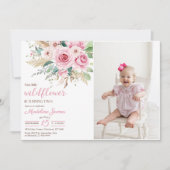 ガール ワイルドフラワー 2歳の誕生日パーティー フォト 招待状 (正面)