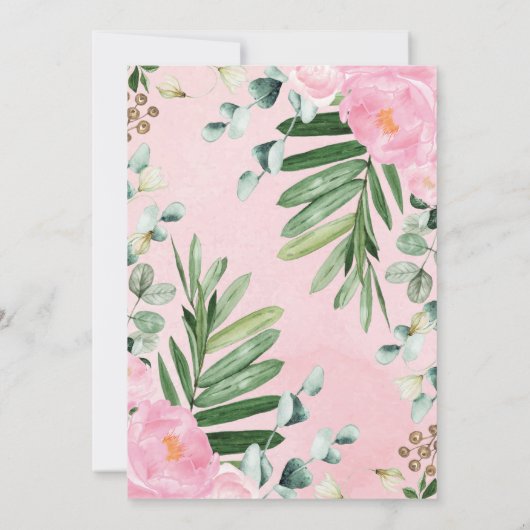 ガール·ワイルド·ワン·ピンク·フローラ·ウッドランド1歳の誕生日 招待状 (裏面)