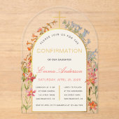 ガール 確認 ゴールド アーチ フローラル ウォーターカラー アクリル招待状 (正面)