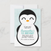 ガールANY AGE冬ペンギン誕生日かわいいパーティー 招待状 (正面)