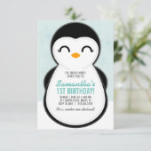 ガールANY AGE冬ペンギン誕生日かわいいパーティー 招待状 (スタンド正面)