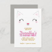 ガールANY AGE子猫の誕生日パーティーピンク 招待状 (正面/裏面)