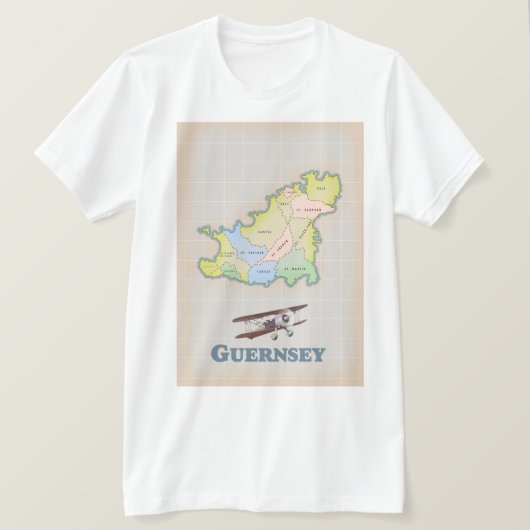 ガーンジーのヴィンテージの地図 Tシャツ (デザイン正面)