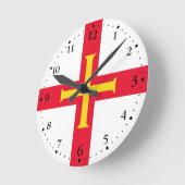 ガーンジー島の旗 ラウンド壁時計 (傾斜)