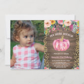 ガー素朴ルパンプキンファースト誕生日フローラ金ゴールド 招待状 (正面)