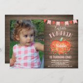 ガー素朴ルパンプキン誕生日招待状ピンク 招待状 (正面/裏面)