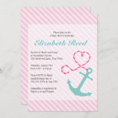 ガー航海のルベビーシャワーいかり(ハートロープ付き) 招待状 (正面/裏面)