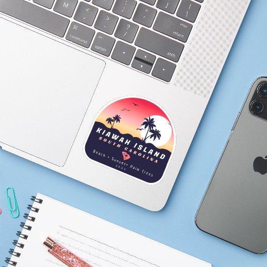 キアワアイランドピアSCレトロサンセットディ土産60s シール (ノートパソコンとiPhone)