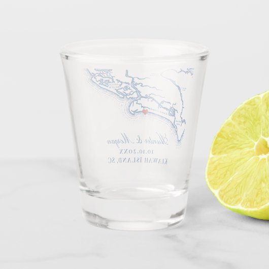 キアワアイランドマップエレガントネイビーブルー結婚式の引き出物 ショットグラス (裏面)
