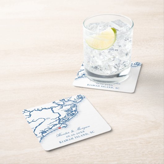 キアワアイランドマップエレガントネイビーブルー結婚式の引き出物 スクエアペーパーコースター (インサイチュ)