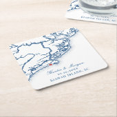 キアワアイランドマップエレガントネイビーブルー結婚式の引き出物 スクエアペーパーコースター (アングル)