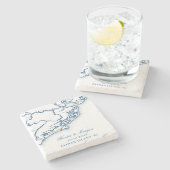 キアワアイランドマップエレガントネイビーブルー結婚式の引き出物 ストーンコースター (横)