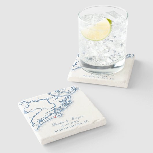 キアワアイランドマップエレガントネイビーブルー結婚式の引き出物 ストーンコースター (横)