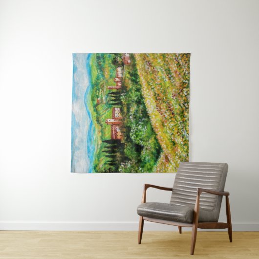 キアンティの風景の城、黄色の花畑 タペストリー (インサイチュ)