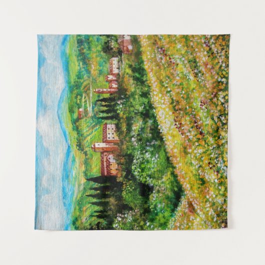 キアンティの風景の城、黄色の花畑 タペストリー (正面)