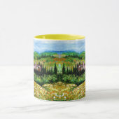 キアンティの風景の城、黄色の花畑 マグカップ (中央)