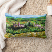 キアンティの風景の城、黄色の花畑 ランバークッション (ブランケット)