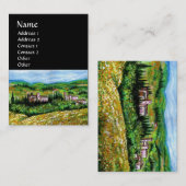 キアンティの風景の城、黄色の花畑 名刺 (正面/裏面)