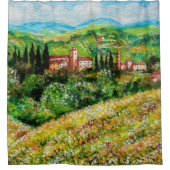 キアンティ風景の中のカステル，黄色の花畑 シャワーカーテン (正面)