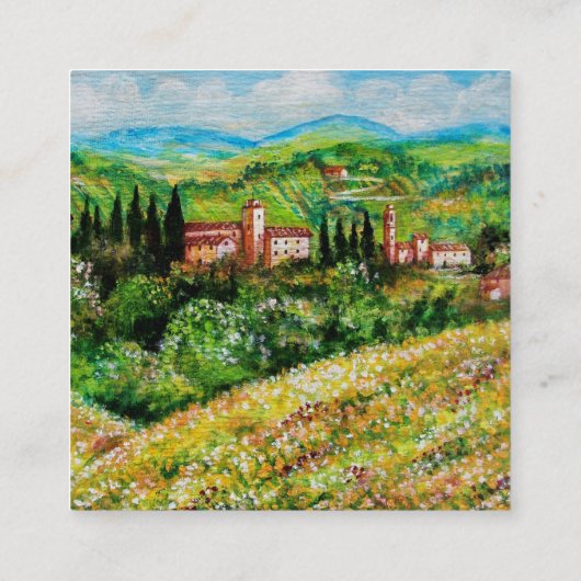 キアンティ風景の中のカステル,黄色の花畑 スクエア名刺 (裏面)