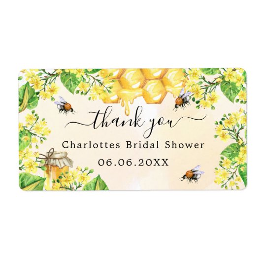キイロの花のブンブン蜂のブライズシャワーのお礼 ラベル (正面)