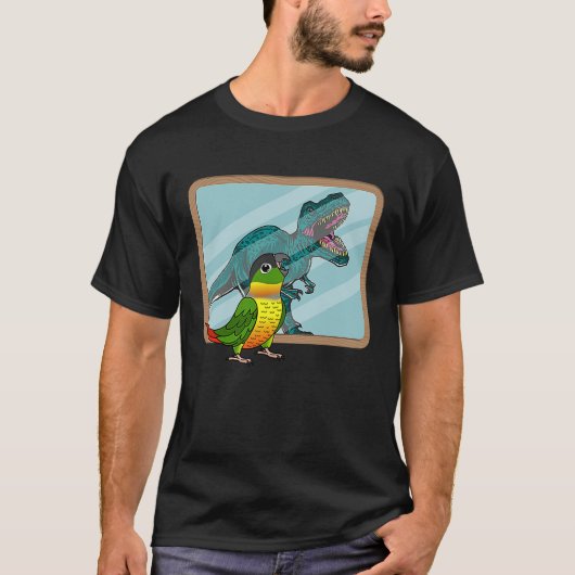 キイロサイドグリーン チークのオウムとレックスの反射 I Tシャツ (正面)