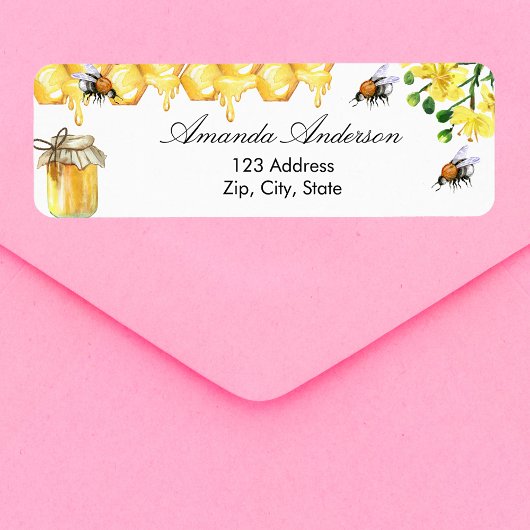 キイロハチの蜂蜜 花柄 宛先 ラベル