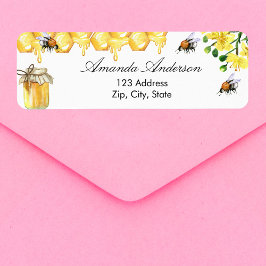 キイロハチの蜂蜜 花柄 返信先住所 ラベル