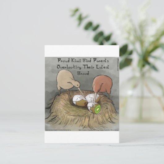 キウおもしろいイの鳥が果実の世話をする ポストカード (スタンド正面)