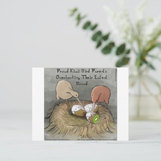 キウおもしろいイの鳥が果実の世話をする ポストカード (スタンド正面)