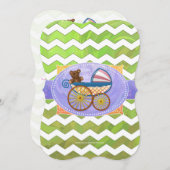 キウィバッシュグリーンシェブロンベビー物 招待状 (正面/裏面)