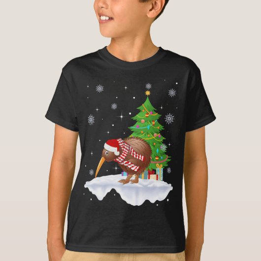 キウィバードラバーギフトサンタハットキウイクリスマス Tシャツ (正面)
