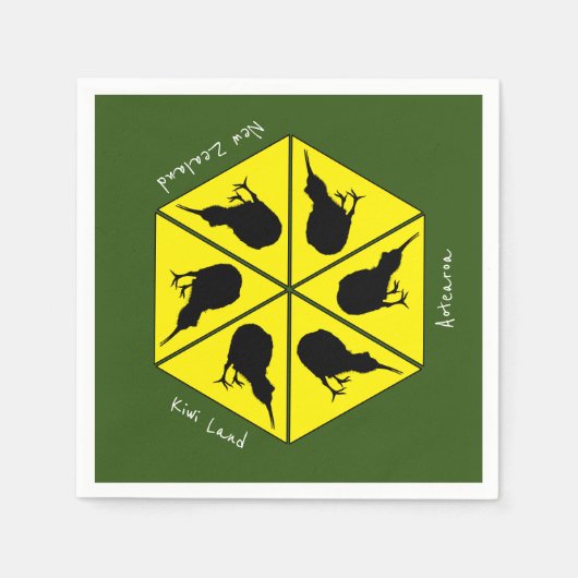 キウィバード&ニュージーランド/アオテアロア諸島（ピザ） スタンダードカクテルナプキン (正面)