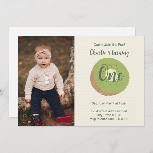 キウィファースト誕生日フォト招待状 招待状 (正面/裏面)