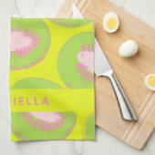キウイアポップ・アートのートフルーツパターングリーンピンパーソナライズされたク キッチンタオル (四つ折り)