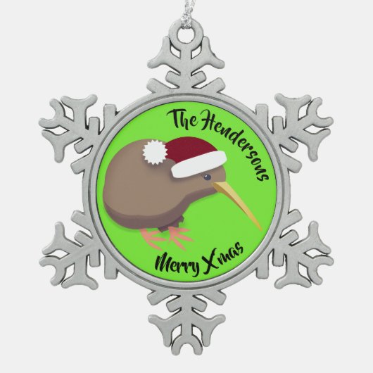 キウイクリスマス スノーフレークピューターオーナメント (正面)