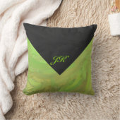 キウイバッシュグリーンとブラックモノグラム クッション (ブランケット)