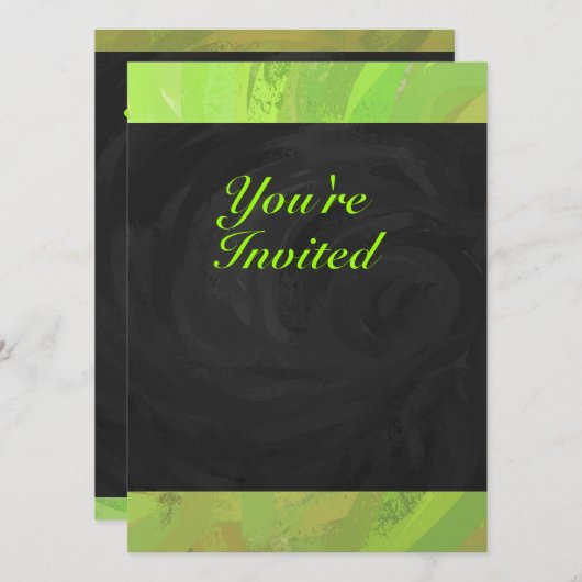 キウイバッシュグリーンとブラックモノグラム 招待状 (正面/裏面)