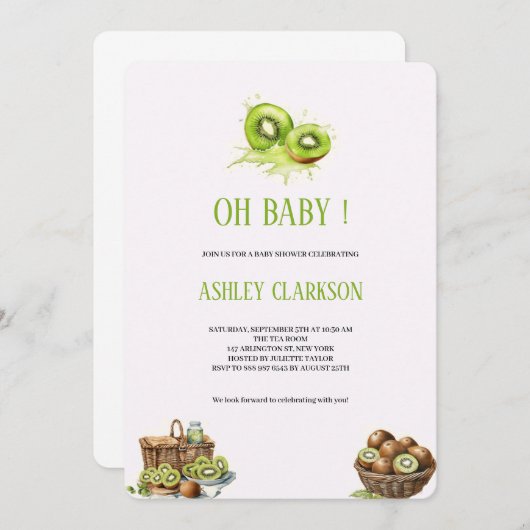 キウイバビシャワー招待状 招待状 (正面/裏面)